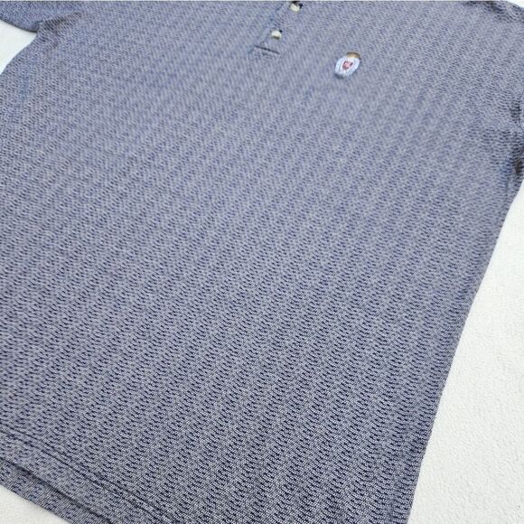 Robert Stock Golf Wear Blue and Beige Striped Polo Short Sleeve Shirt - Picture 5 of 7